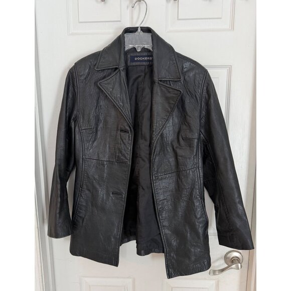 Dockers Jackets & Blazers - Vintage 90's Dockers Black Leather Button Down Jacket Women's Small